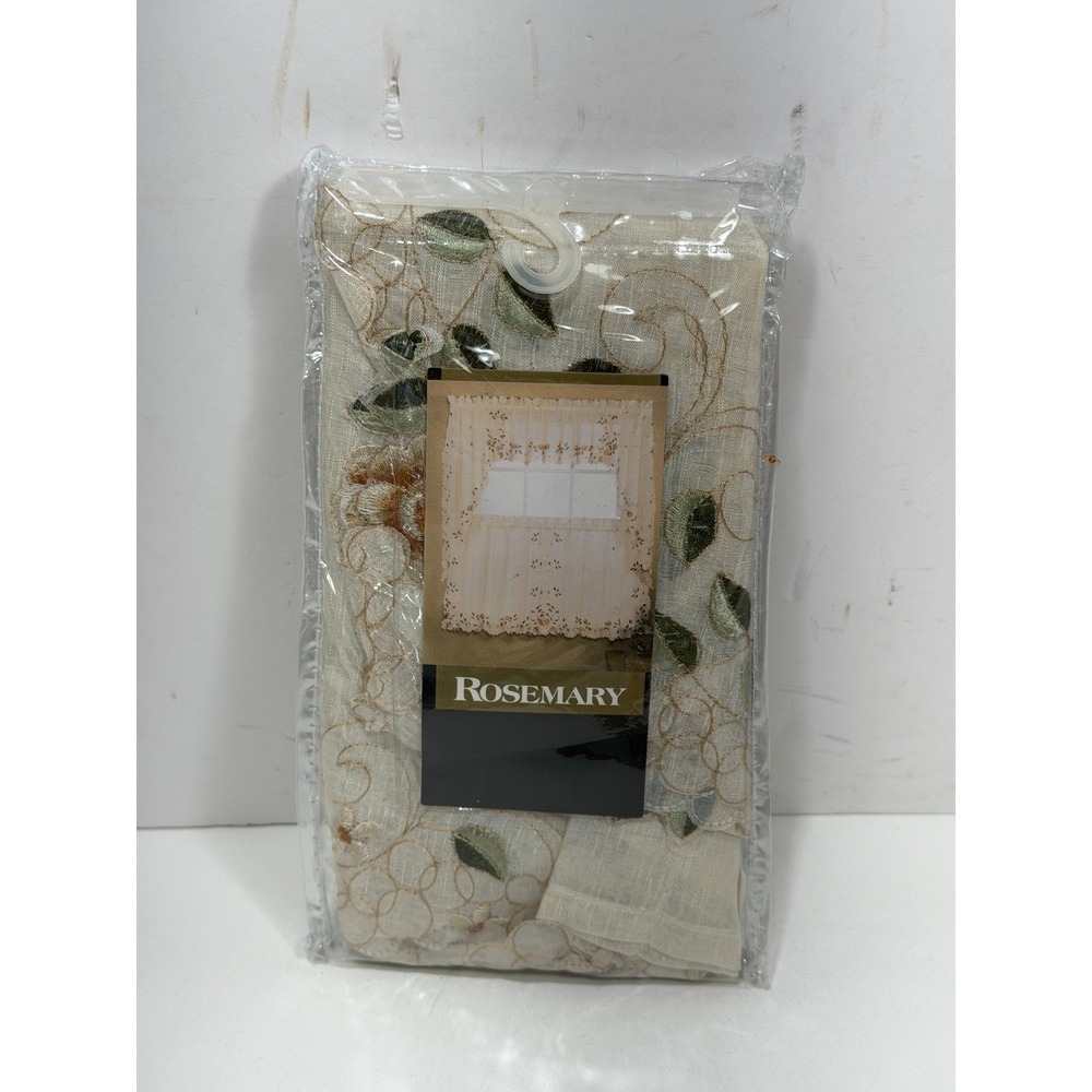 Rosemary Embroidered Floral Tier Curtain Pair Linen 58x24 Style 238 NIP